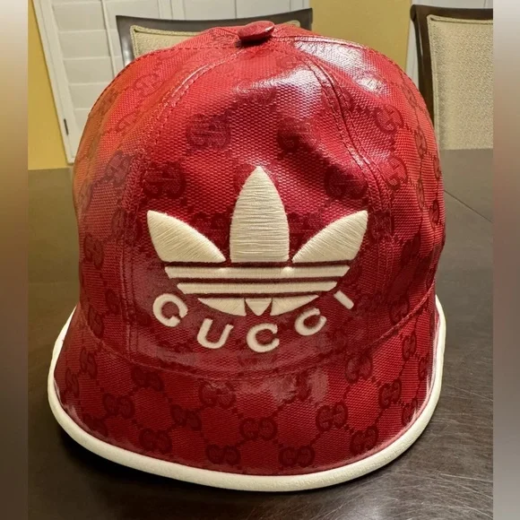 New Gucci x Adidas Wide Brim GG Supreme Logo Hat Red White Size M - Picture 4 of 14